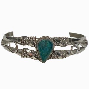 Sterling Silver Turquoise Twist Wire Navajo Cuff Bracelet